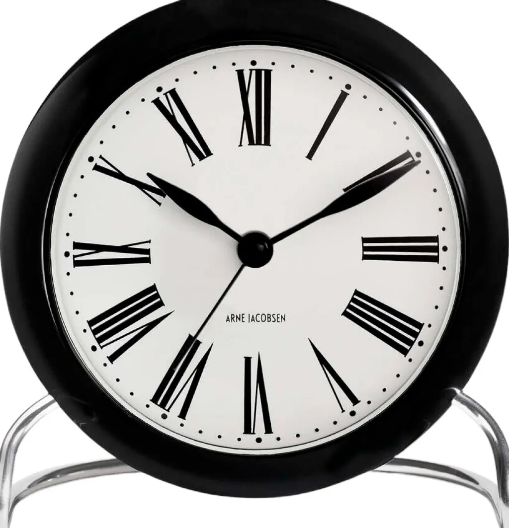 Arne Jacobsen Ure Og Vejrstationer > Roman Bordur m. Alarm ?11 cm, Sort/Hvid