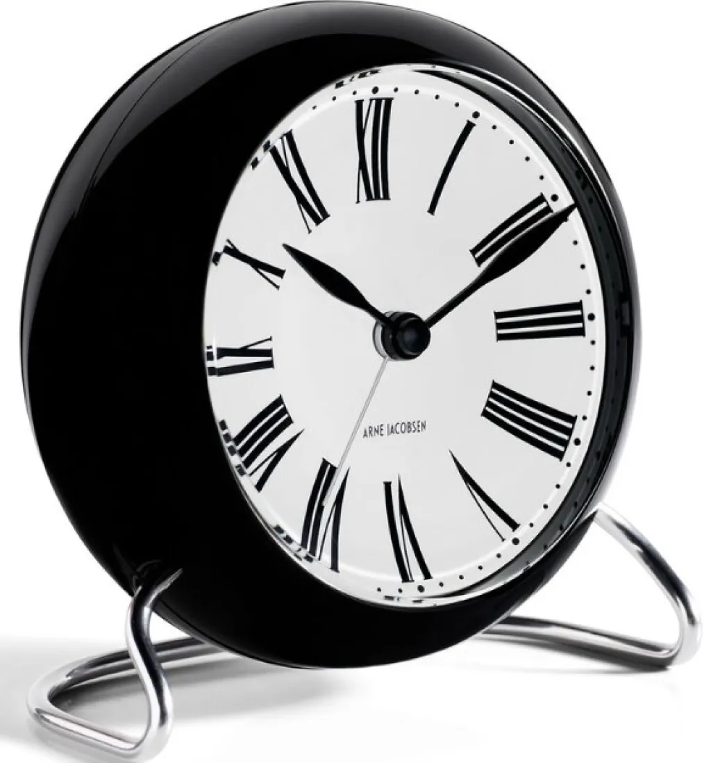 Arne Jacobsen Ure Og Vejrstationer > Roman Bordur m. Alarm ?11 cm, Sort/Hvid