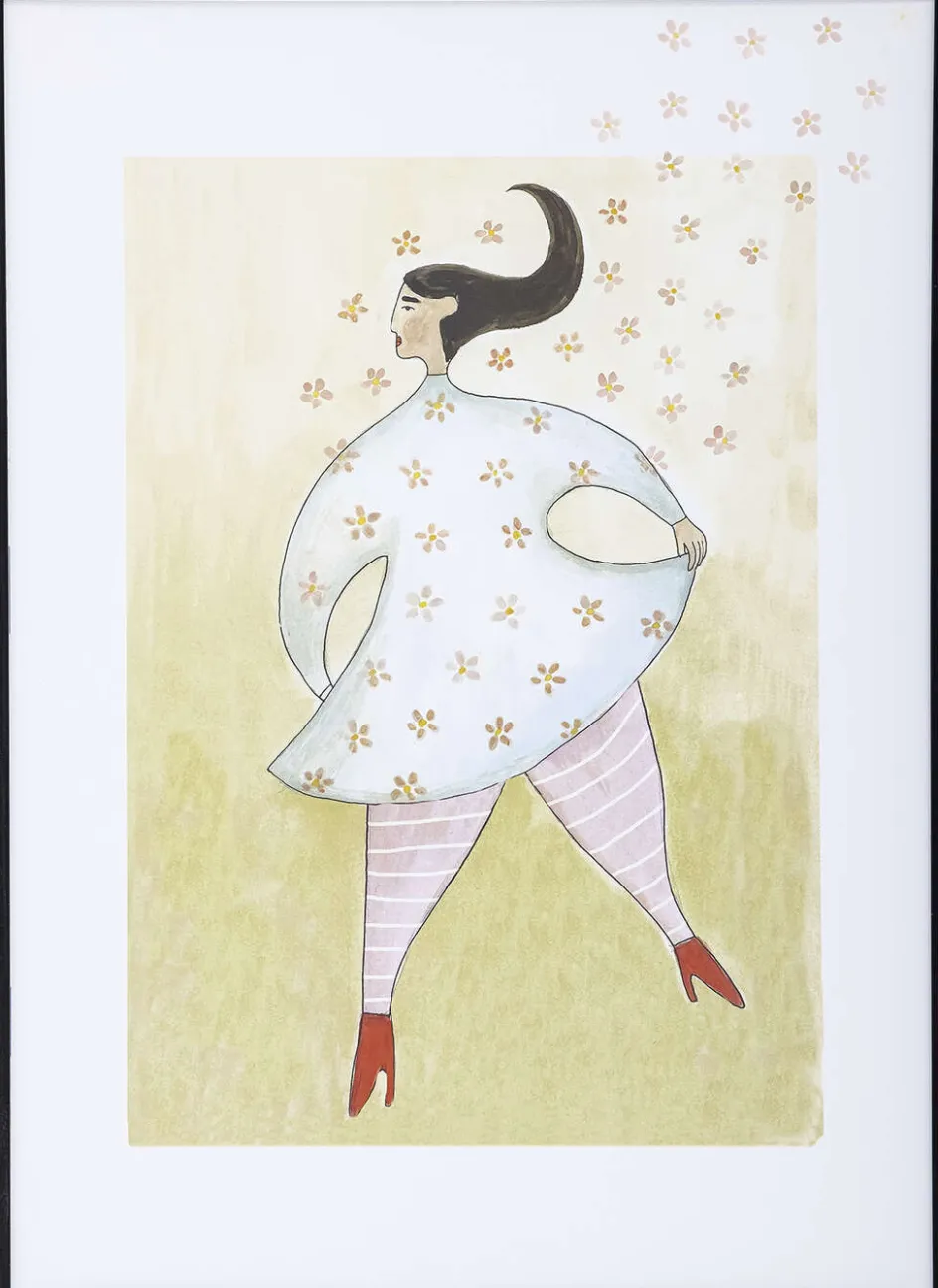 Hot Bloomingville Ajo Illustration m. Ramme 72x52 cm, Sort