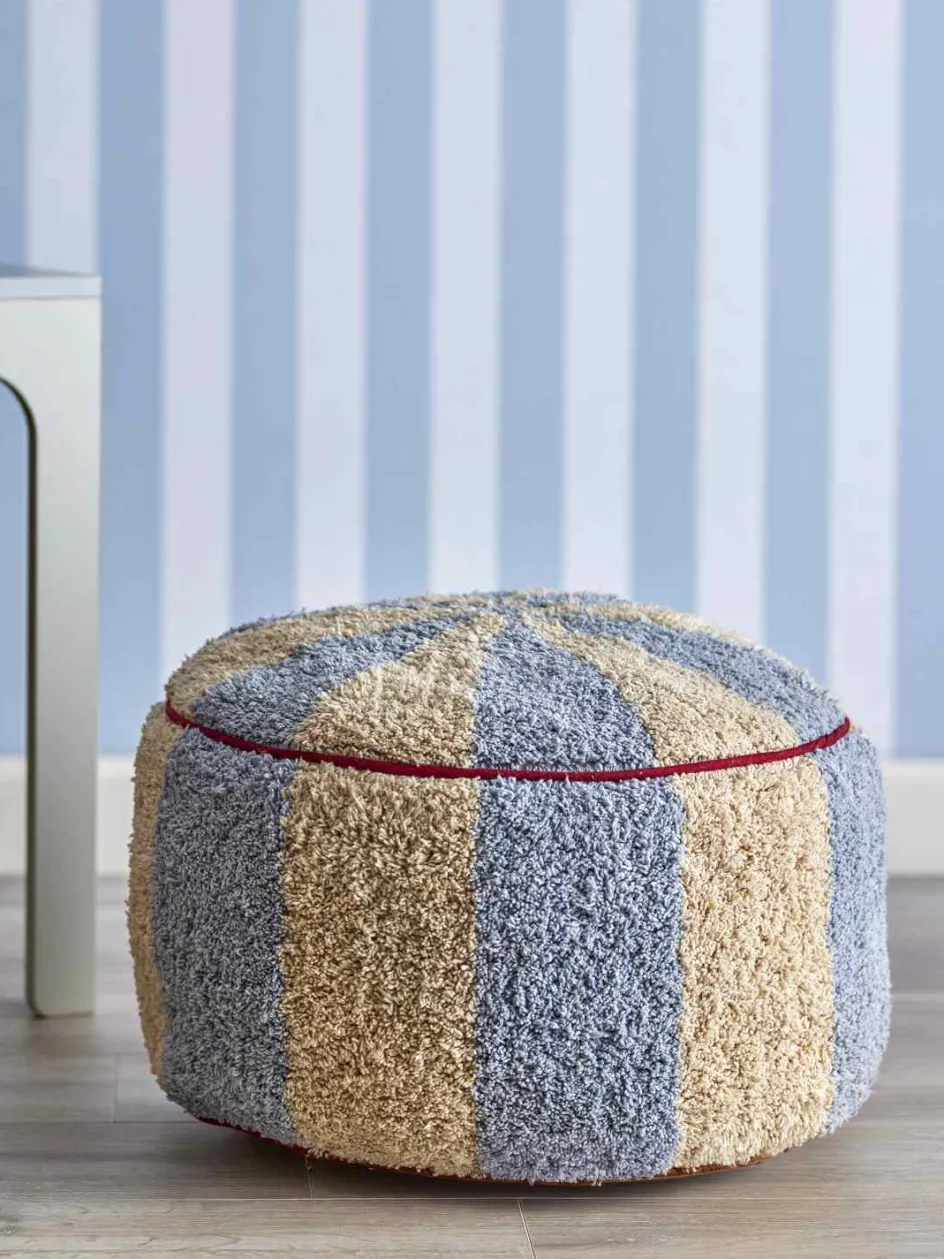 New Bloomingville mini Charoline Puf H26 cm, Natur/Blå
