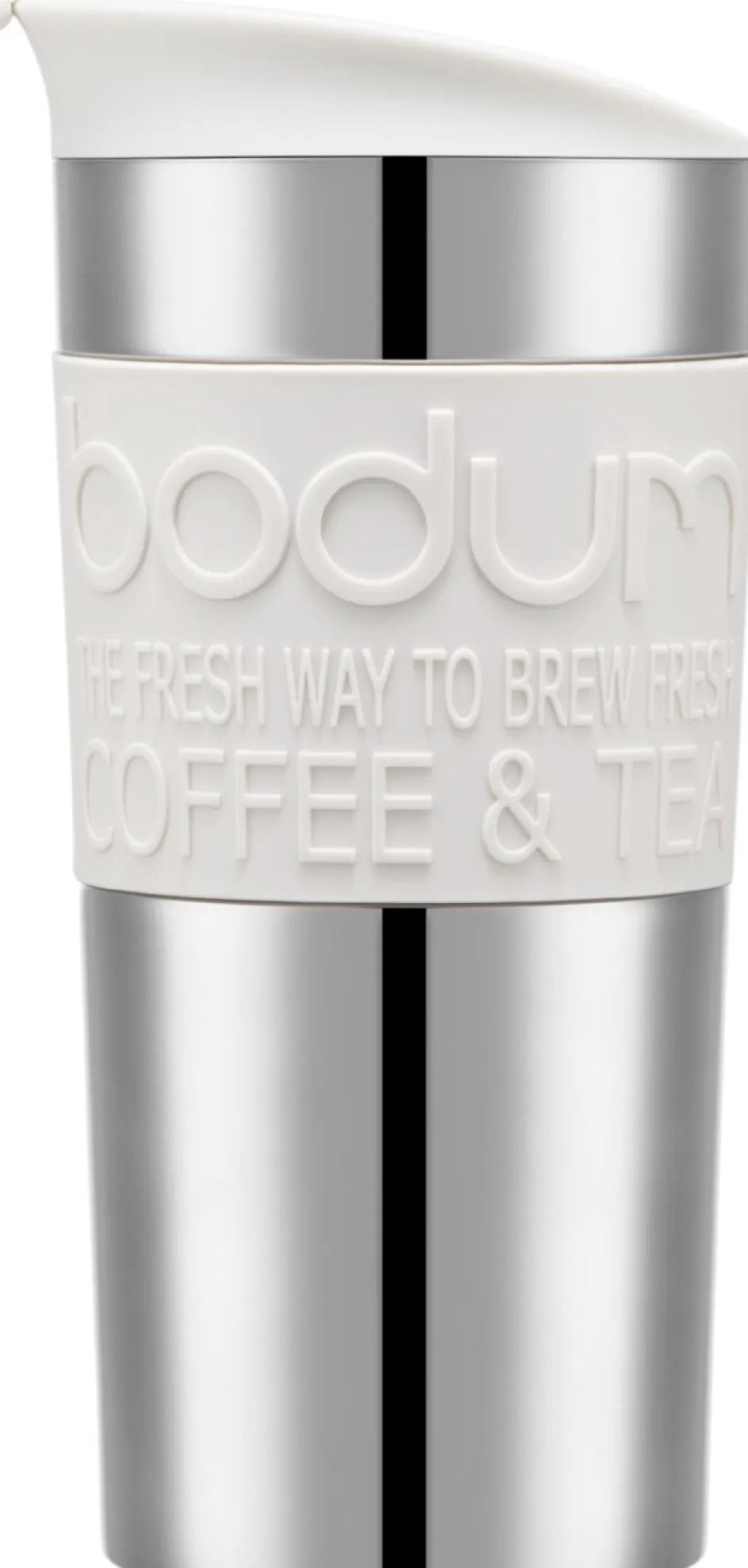 Hot Bodum TRAVEL MUG Rejsekrus m. Kliklåg 35 cl, Hvid/Stål