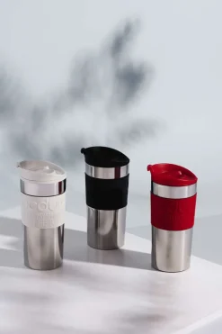 Hot Bodum TRAVEL MUG Rejsekrus m. Kliklåg 35 cl, Hvid/Stål