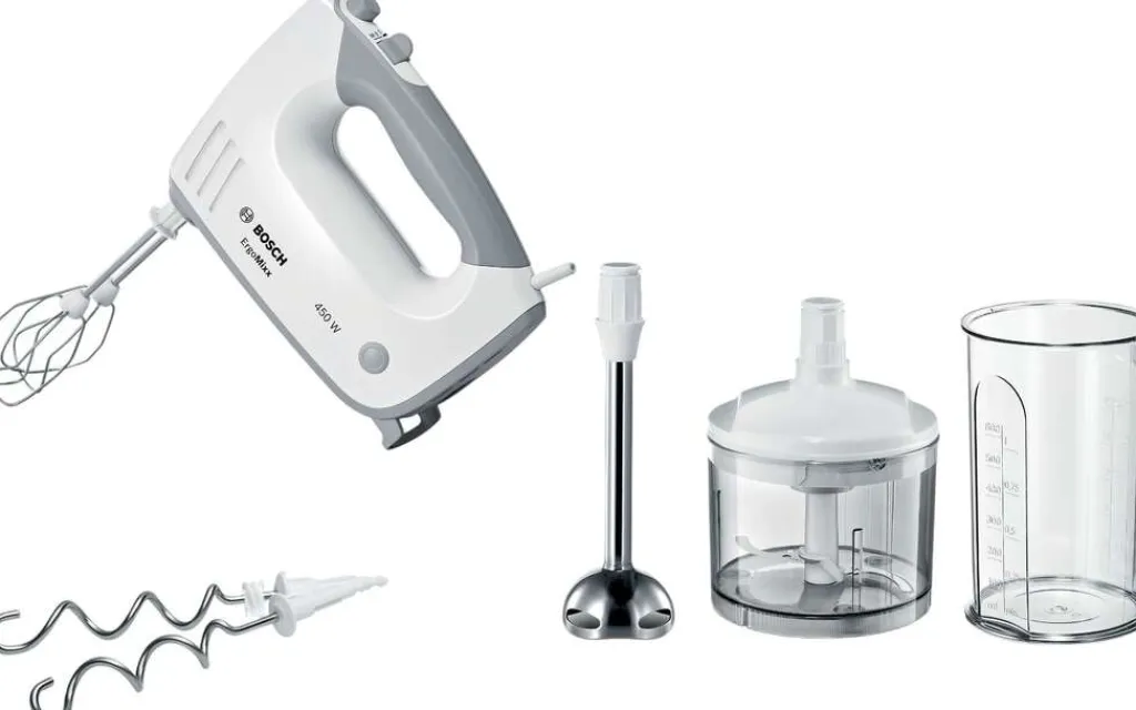 Discount ErgoMixx Håndmixer 450W m. Hakker og Stavblender, Hvid Blendere Og Mixere|Håndmixere