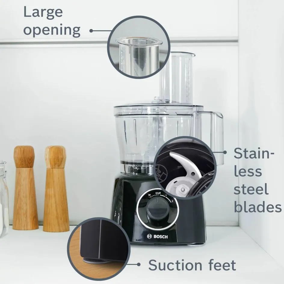 New Bosch MultiTalent 3 Foodprocessor 800W inkl. 8 stk. Tilbehør, Sort