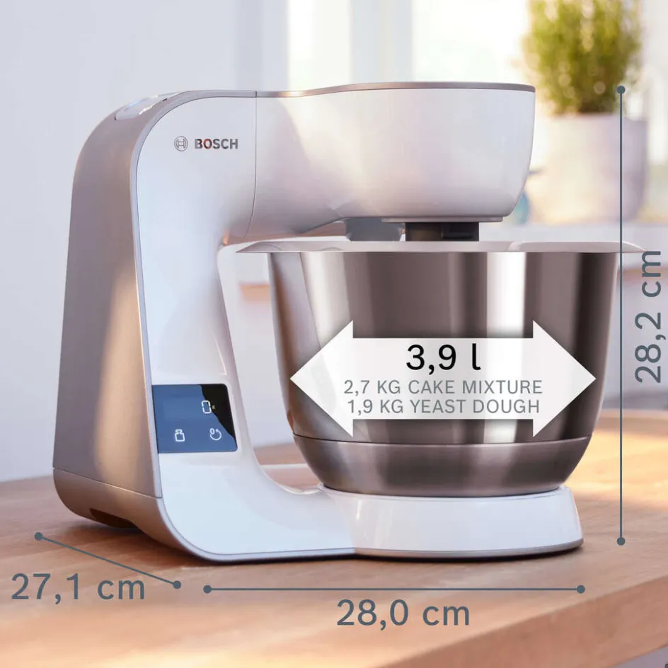 Hot Bosch Serie 4 Køkkenmaskine 1000W inkl. 10 stk. Tilbehør, Hvid/Champagne