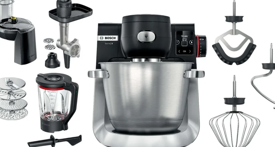 Hot Bosch Serie 6 Køkkenmaskine 1600W inkl. 14 stk. Tilbehør, Sort/Rustfrit Stål