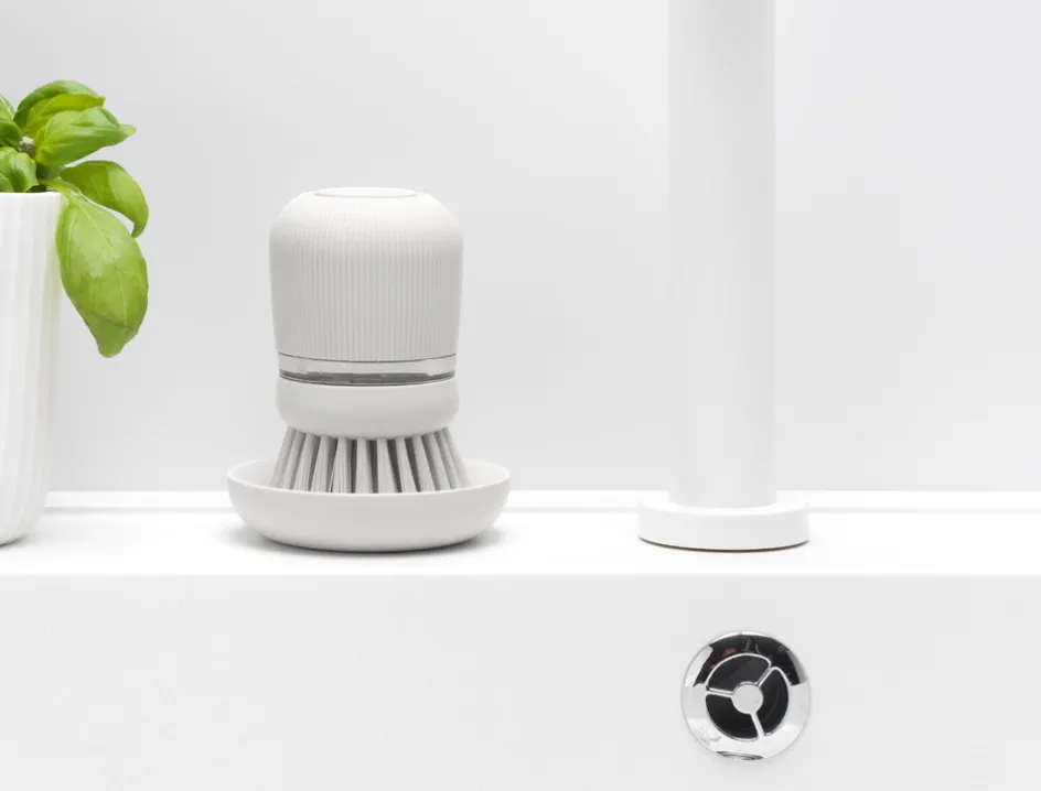New Brabantia Opvaskebørste m. Sæbedispenser, Lysegrå