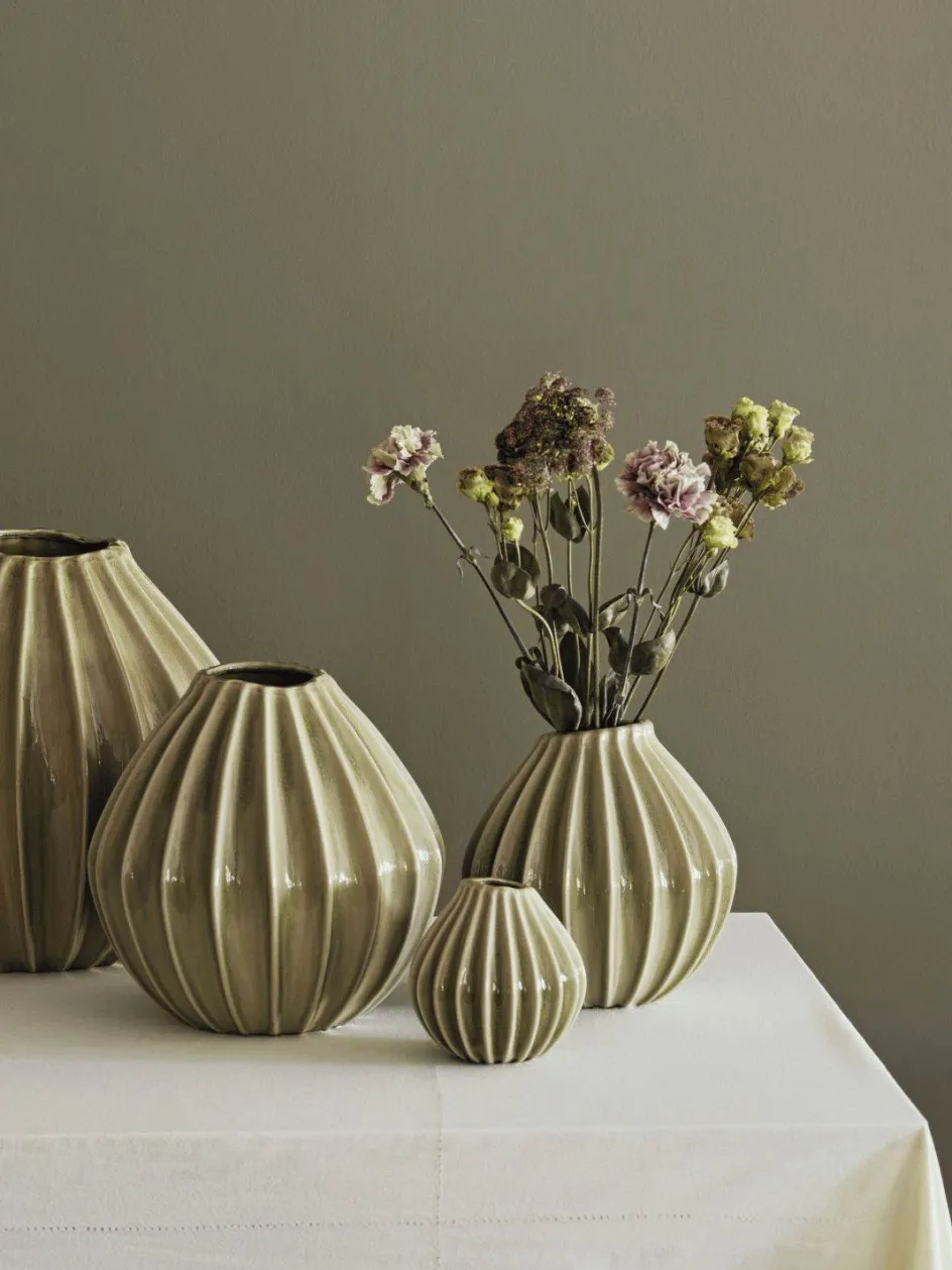 Clearance Broste Copenhagen Wide Vase H, Grøn