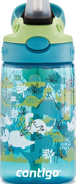 Hot Contigo Kids Easy Clean Drikkeflaske m. Sugerør 420 ml, Grønne Dinosaurer