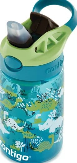 Hot Contigo Kids Easy Clean Drikkeflaske m. Sugerør 420 ml, Grønne Dinosaurer