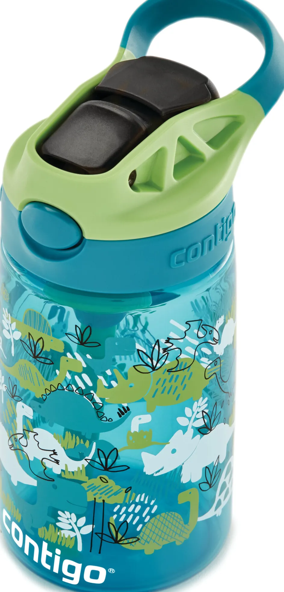 Hot Contigo Kids Easy Clean Drikkeflaske m. Sugerør 420 ml, Grønne Dinosaurer