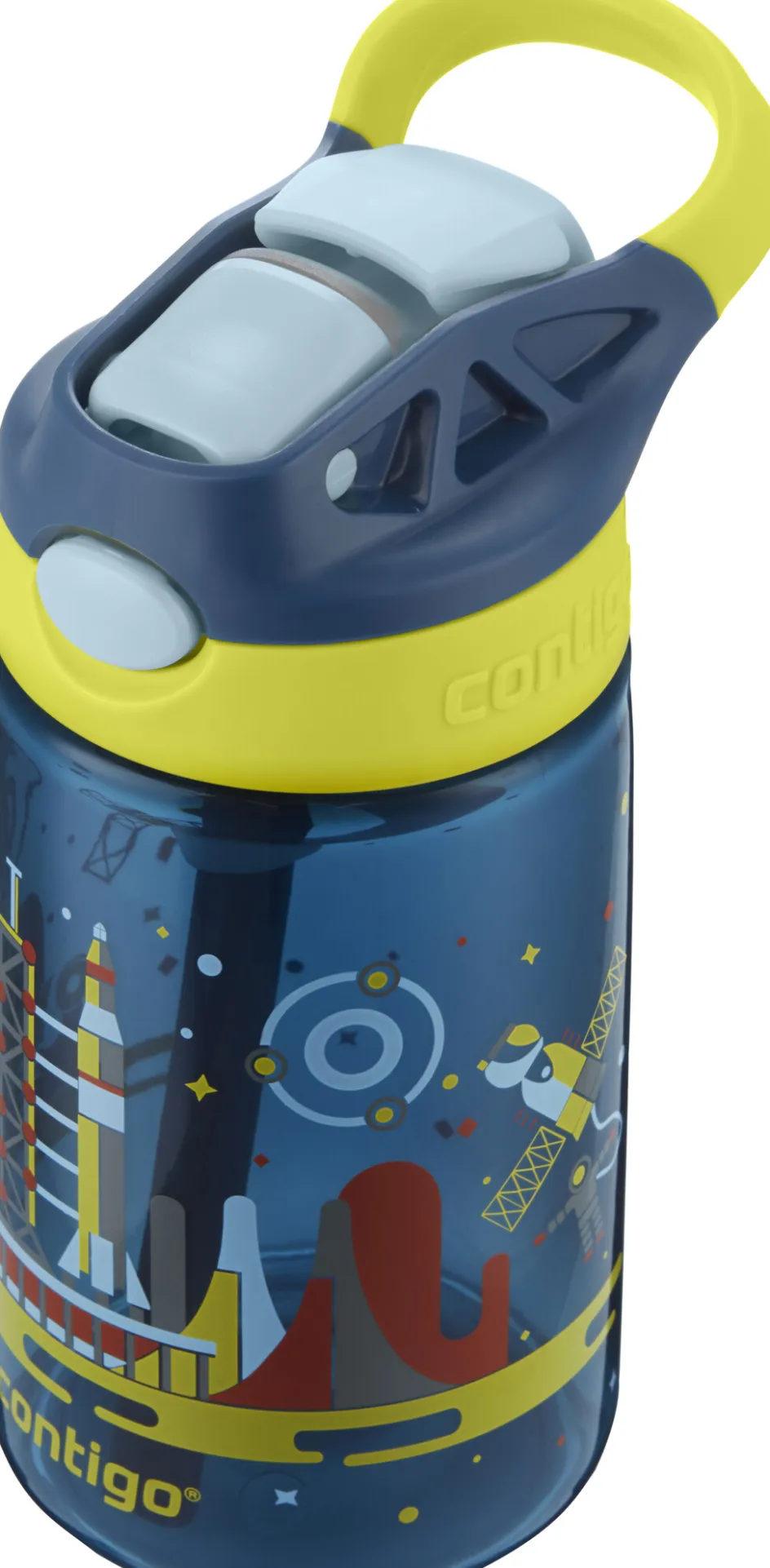 Clearance Contigo Kids Gizmo Drikkeflaske m. Sugerør 420 ml, Blå/Gul Raket