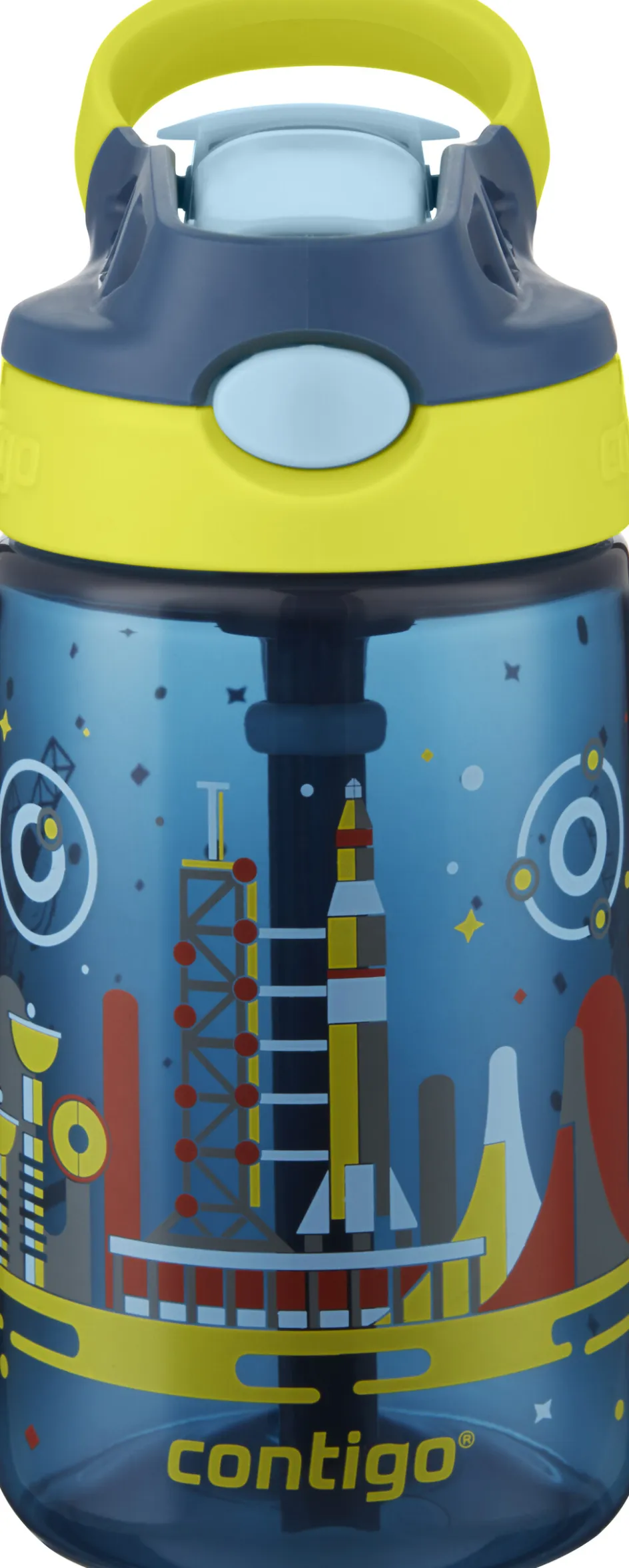 Clearance Contigo Kids Gizmo Drikkeflaske m. Sugerør 420 ml, Blå/Gul Raket