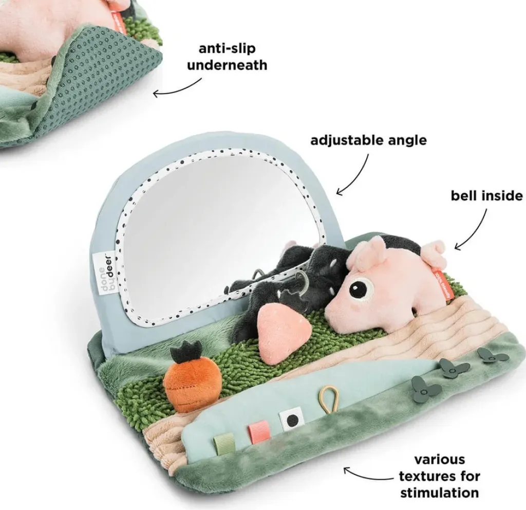 Outlet Tiny Farm Tummy Time Sensorisk Spejl 33x19 cm, Grøn Børn Baby- Og Småbørnslegetøj