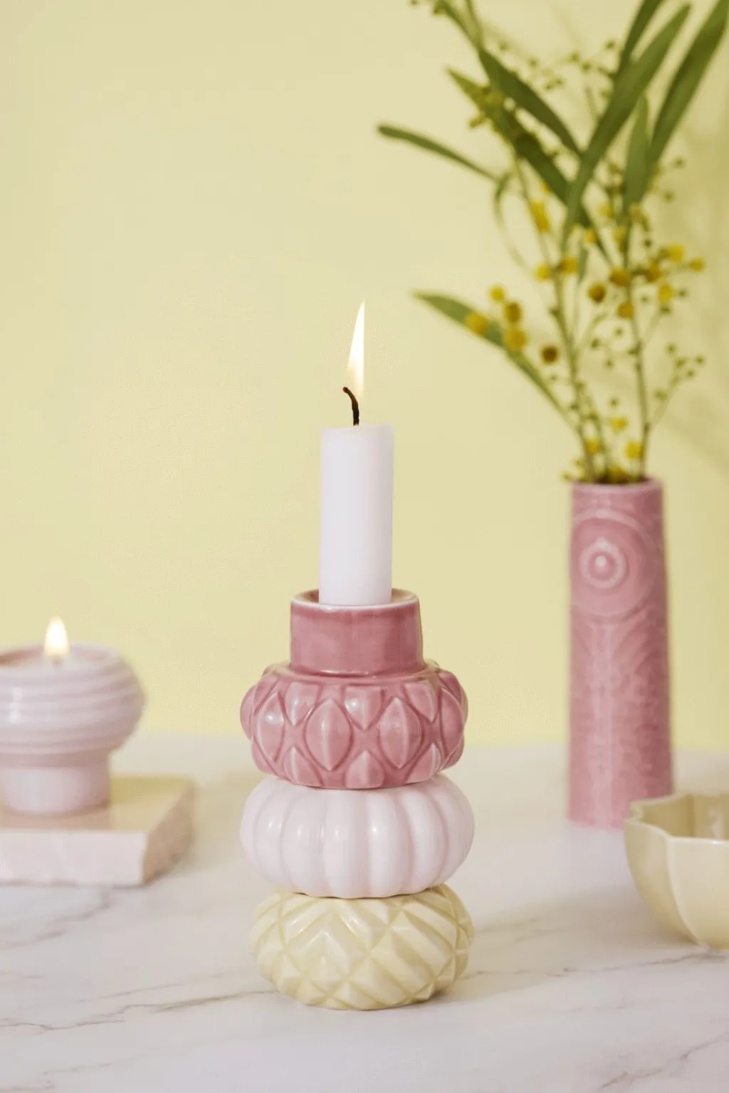 Dottir Lysestager > Nordic Design Samsurium Lysestage 3 stk. H12,4 cm , Mimosa/Blush/Powder