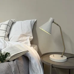 Outlet Dyberg Larsen Bordlampe Sleep H43,3 cm, Hvid/Antik Messing