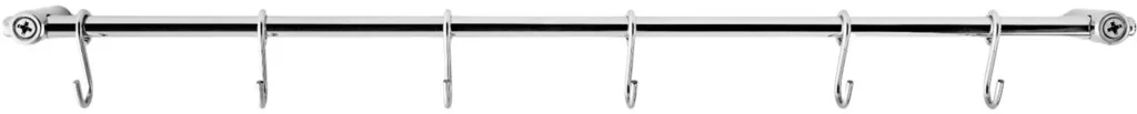 New Ophængsstang m. 6 stk. S kroge 40 cm, Poleret Stål Hylder