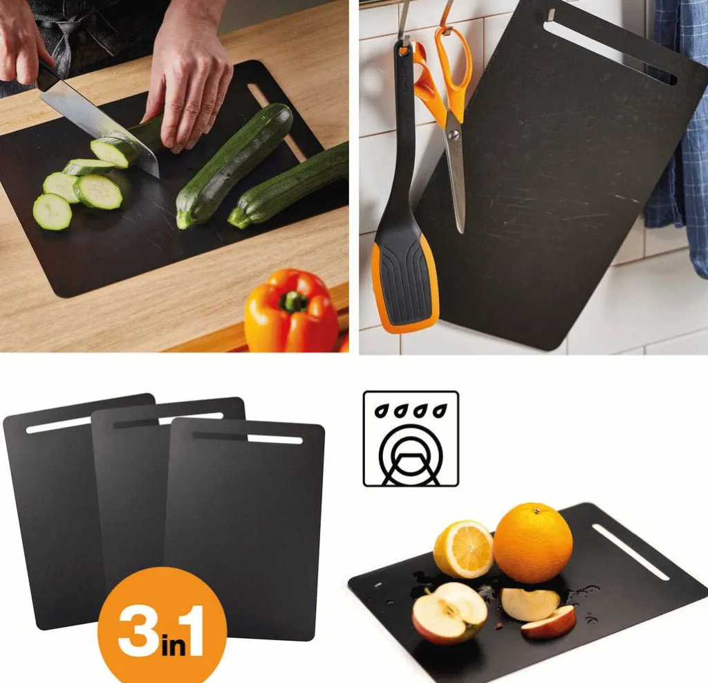 Fiskars Skærebrætter Og Serveringsbrætter > Functional Form Skærebræt 3 stk. 24,5x0,1x34,5 cm, Sort