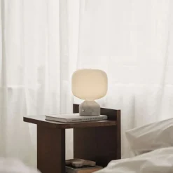 Outlet Meemo Trådløs Bordlampe H23 cm, Hvid Marmor Bordlamper|Trådløse Lamper