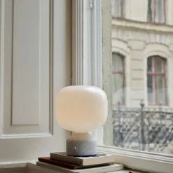 Outlet Meemo Trådløs Bordlampe H23 cm, Hvid Marmor Bordlamper|Trådløse Lamper