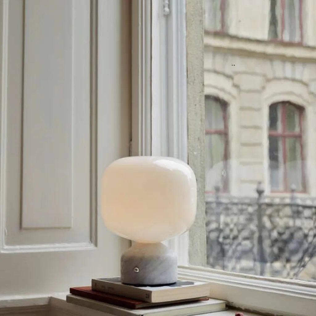 Outlet Meemo Trådløs Bordlampe H23 cm, Hvid Marmor Bordlamper|Trådløse Lamper