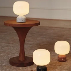 Outlet Meemo Trådløs Bordlampe H23 cm, Hvid Marmor Bordlamper|Trådløse Lamper