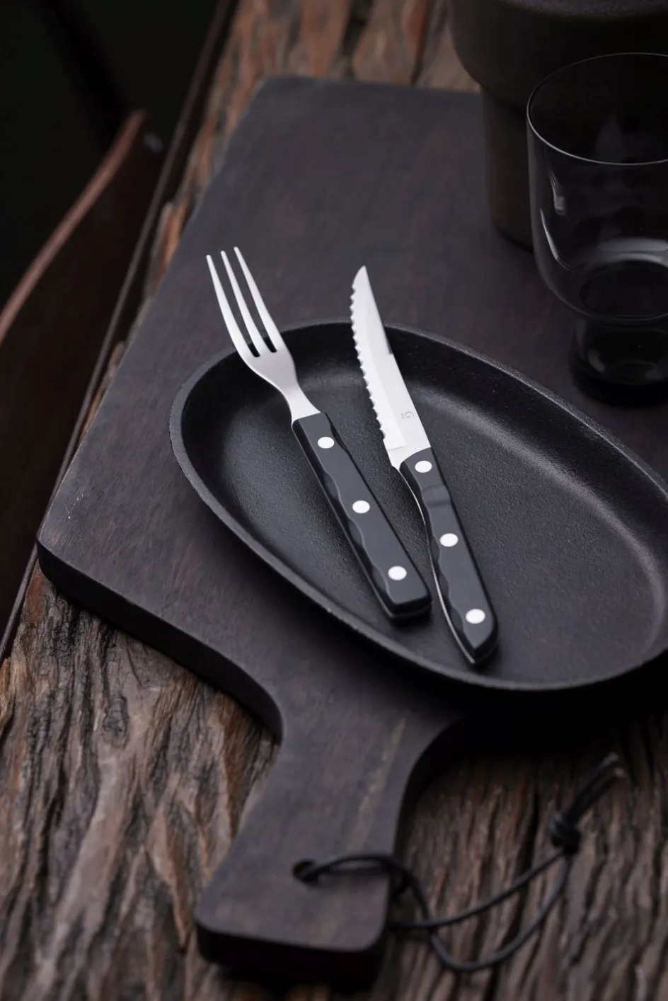 Outlet Gense Old Farmer Black Steakkniv, Sort/Stål