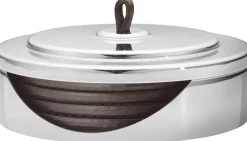 Georg Jensen Glasbrikker > Manhattan Bordskåner 4 stk. 12 cm, Læder/Blankt Stål