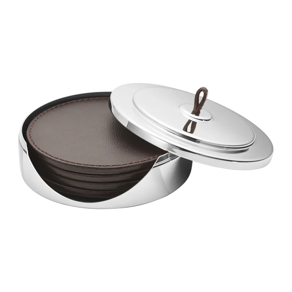 Georg Jensen Glasbrikker > Manhattan Bordskåner 4 stk. 12 cm, Læder/Blankt Stål