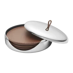 Georg Jensen Glasbrikker > Sky Bordskåner 4 stk. Ø12 cm, Læder/Blankt Stål