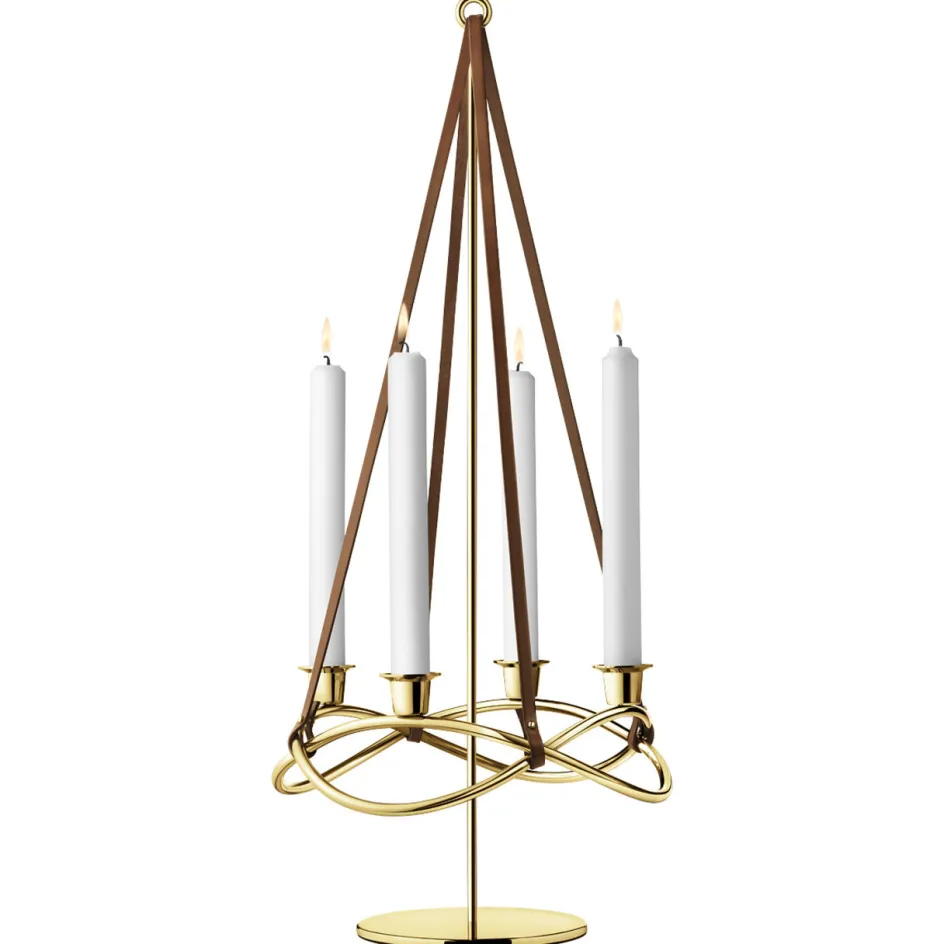 New Georg Jensen Season Forlænger til Lysestage 60 cm, Forgyldt/læder