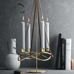 New Georg Jensen Season Forlænger til Lysestage 60 cm, Forgyldt/læder