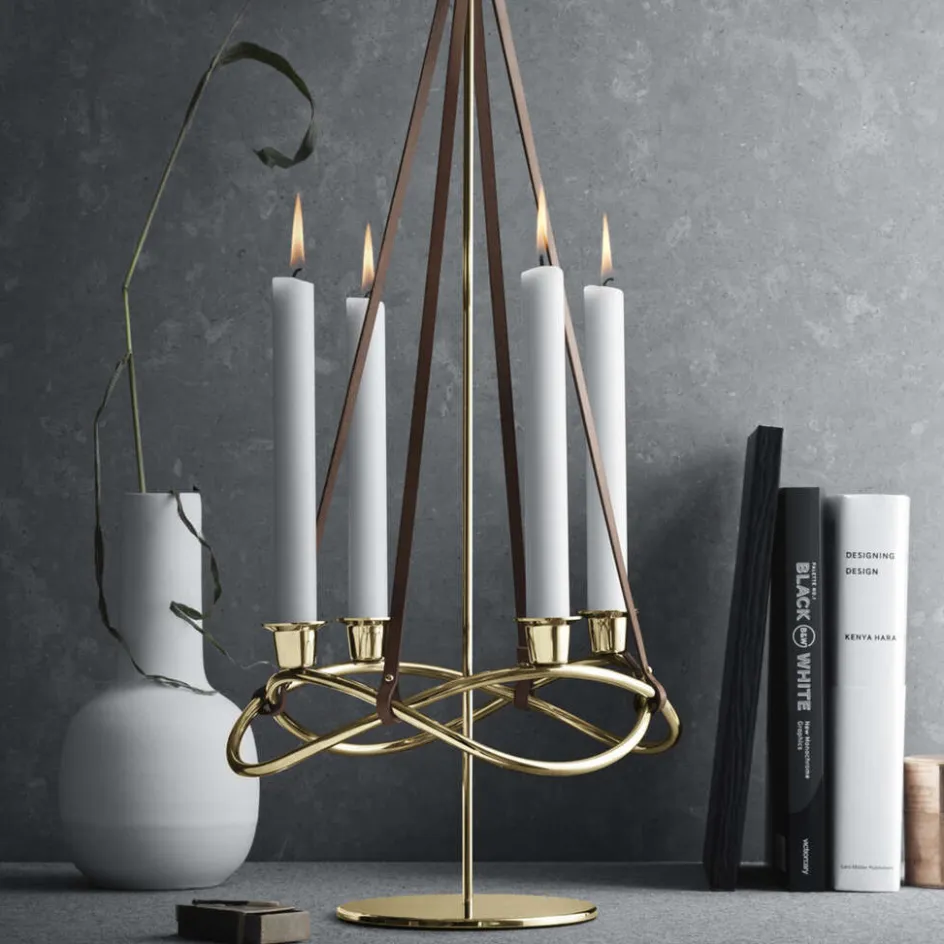 New Georg Jensen Season Forlænger til Lysestage 60 cm, Forgyldt/læder