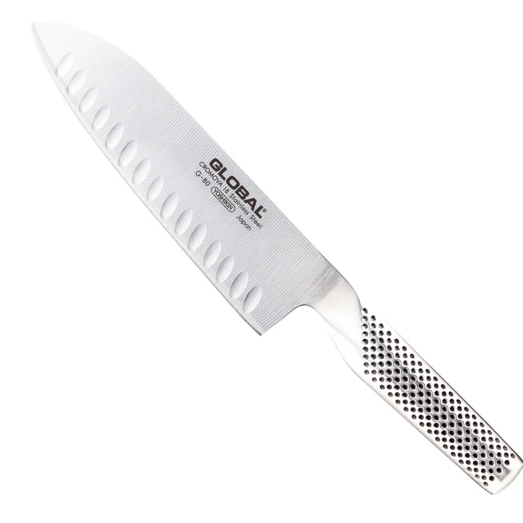 Global Kokkeknive|Japanske Knive > G-80 Santoku Kniv Olivenslebet 18 cm, Stål