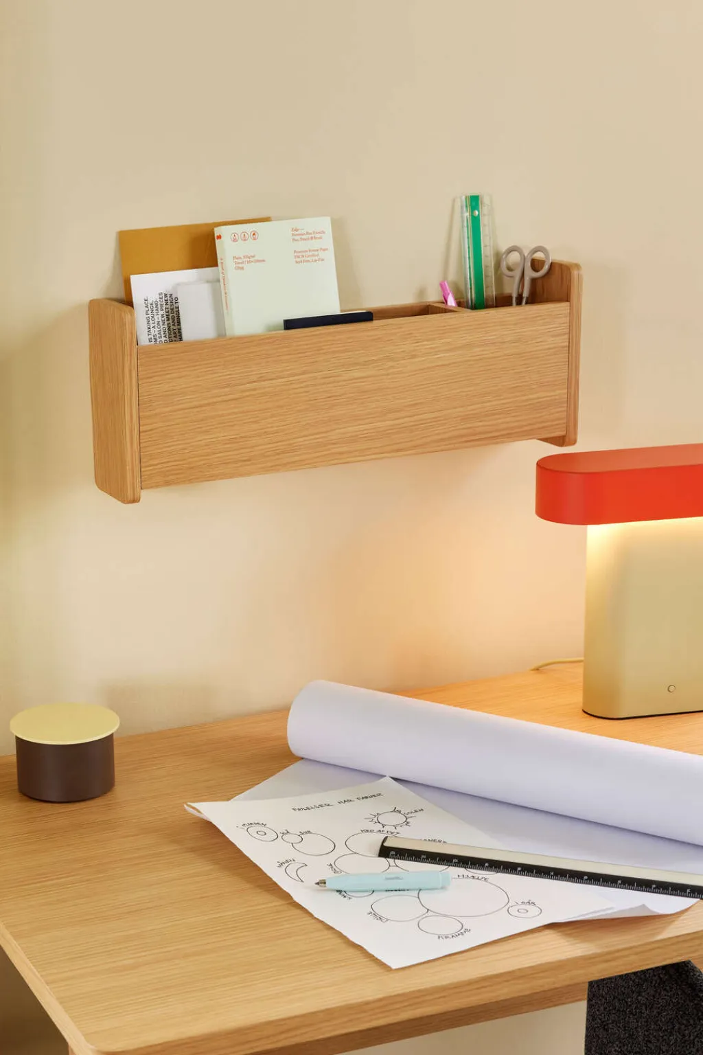 AtHand Organiser 18x48 cm, Egetræsfiner Småopbevaring Og Organisering|Kontor