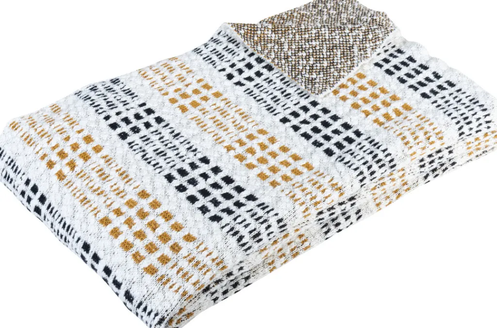 Discount Feel Plaid 130x200 cm, Hvid/Sort/Okker Uderum|Plaider Og Tæpper