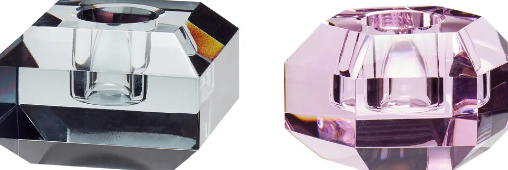 Hübsch Lysestager > Gem Lysestage 2 stk. H4 cm, Lyserød/Røgfarve