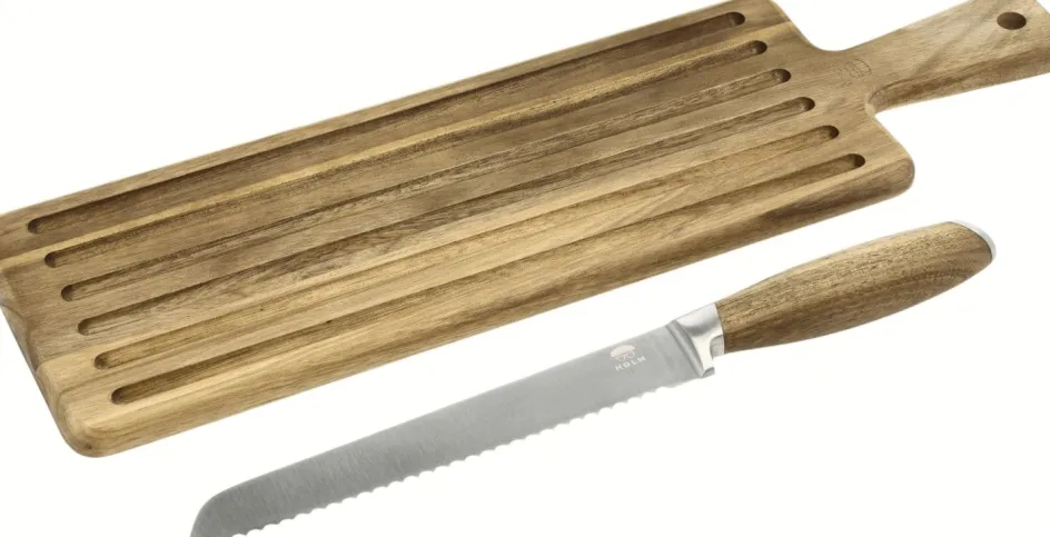 Best Holm Skærebræt m. Brødkniv, Akacietræ