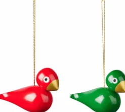Sale Kay Bojesen Ophæng Fugle 2 stk. 7 cm, Rød/Grøn Stue|Ophæng