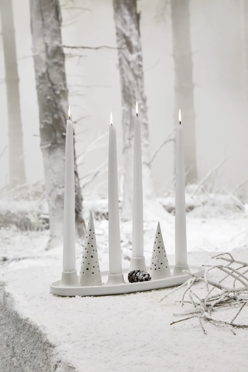 Kähler Lysestager|Julelys > Nobili Oval Adventsstage 33x13 cm, Snehvid