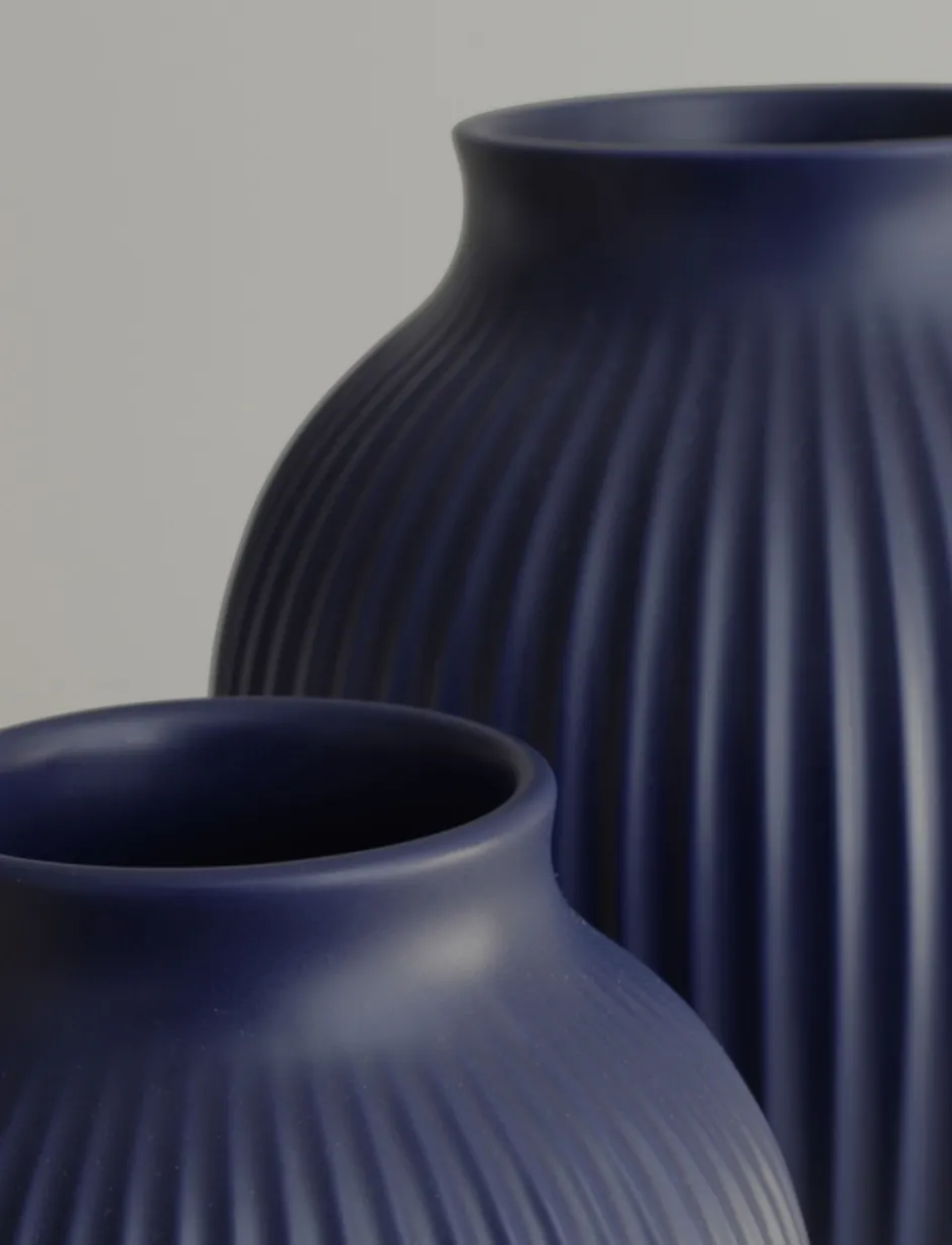 Clearance Knabstrup Keramik Ripple Vase H, Mat Dark Blue
