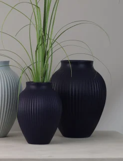 Clearance Knabstrup Keramik Ripple Vase H, Mat Dark Blue