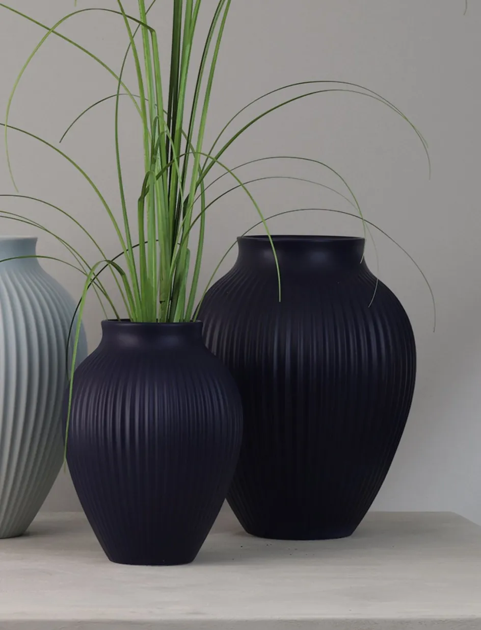 Clearance Knabstrup Keramik Ripple Vase H, Mat Dark Blue