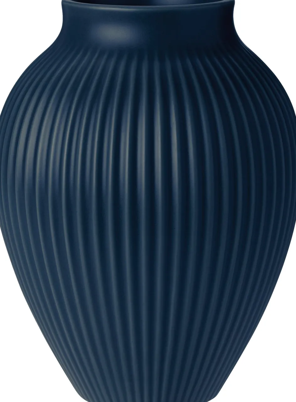 Clearance Knabstrup Keramik Ripple Vase H, Mat Dark Blue