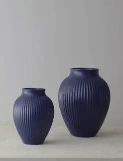 Clearance Knabstrup Keramik Ripple Vase H, Mat Dark Blue