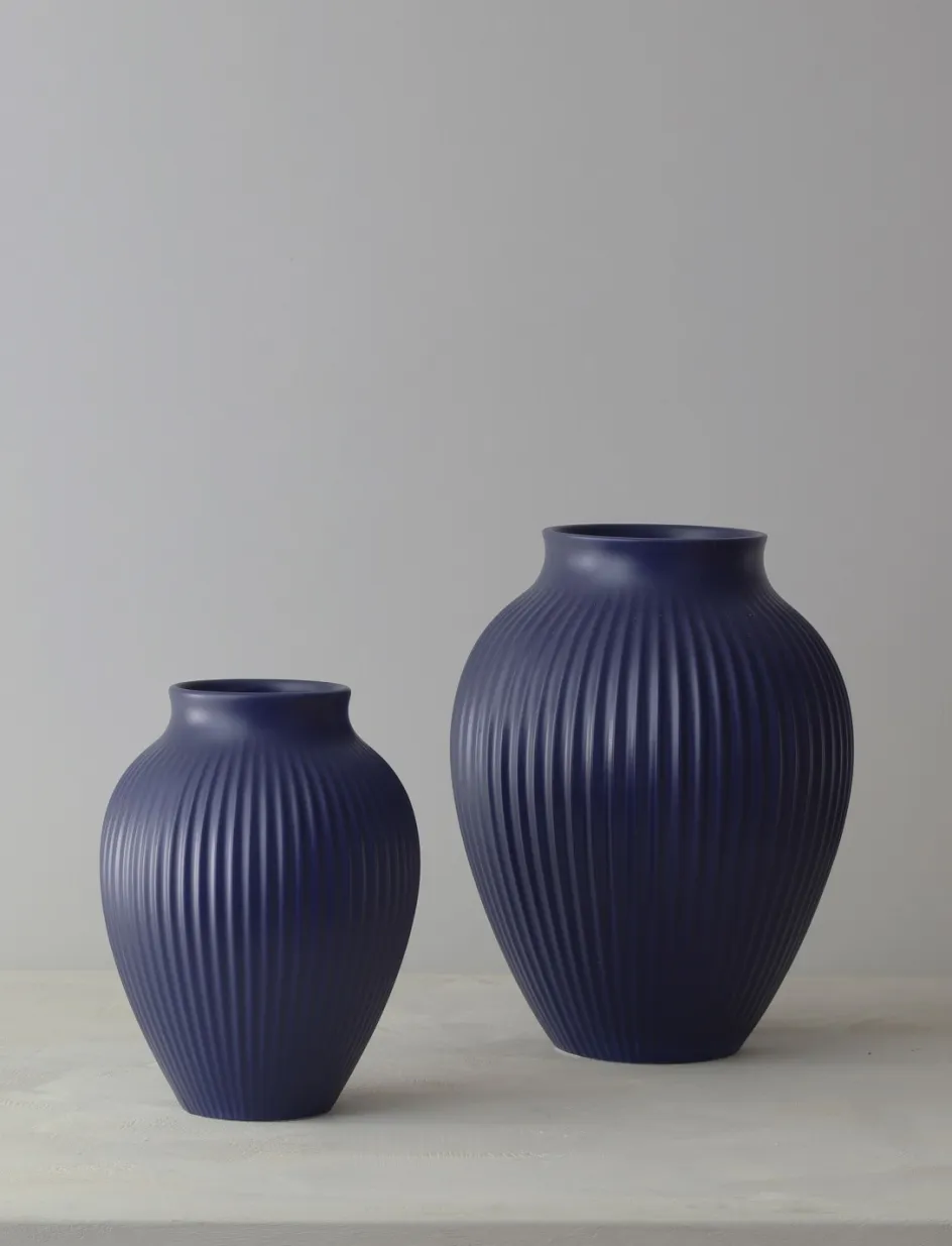 Clearance Knabstrup Keramik Ripple Vase H, Mat Dark Blue
