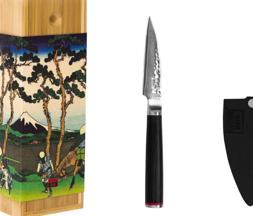 Hot Pakka Damascus Skrællekniv 9 cm, Pakkatræ Urteknive Og Grøntsagsknive