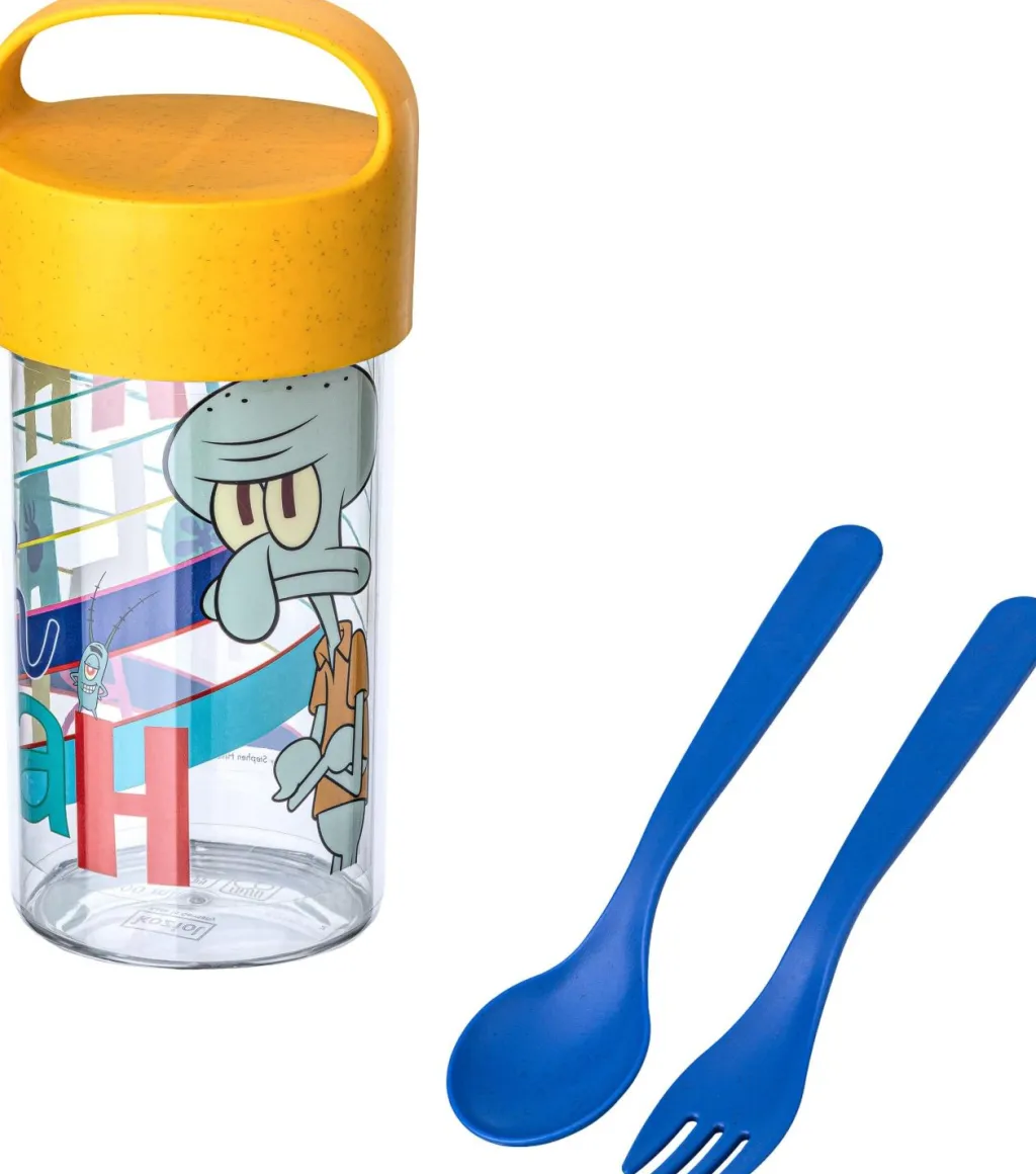 Clearance BUDDY Svampebob Blækward Snackboks/Drikkedunk m. Bestik 500 ml, Organic Honey Yellow Børn Drikkedunke Til Børn|Opbevaring Til Køkkenet