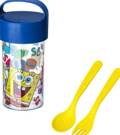Best BUDDY Svampebob Firkant Snackboks/Drikkedunk m. Bestik 500 ml, Organic Space Blue Børn Drikkedunke Til Børn|Opbevaring Til Køkkenet