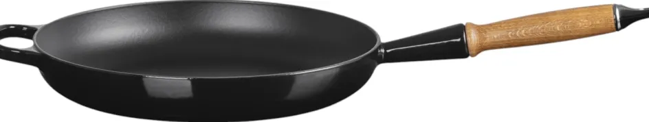 Outlet Le Creuset Signature Støbejernspande m. Træhåndtag 28 cm, Black